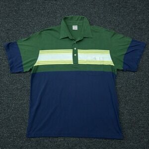 Vtg 1980s Windridge Mervyn's Polo Shirt Mens XL Green Navy Striped Pocket Retro